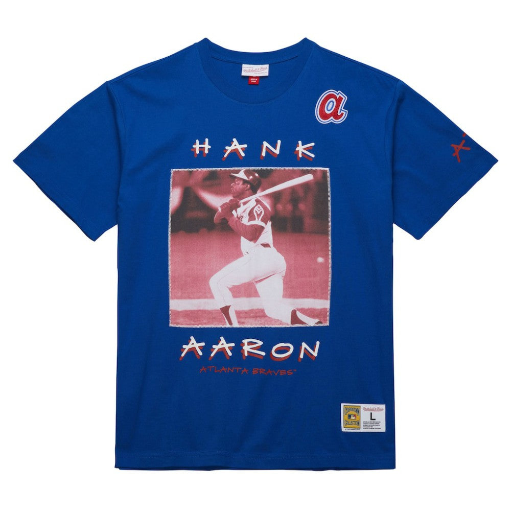Hank Aaron Atlanta Braves Mitchell & Ness Cooperstown Collection Heavyweight Premium Player Vintage Logo T-Shirt for sale