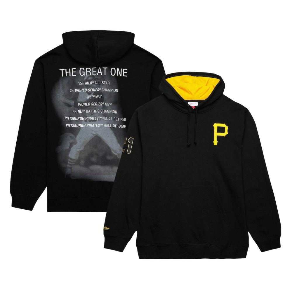 Roberto Clemente Pittsburgh Pirates Mitchell & Ness Vintage Logo Name & Number Pullover Hoodie On Sale