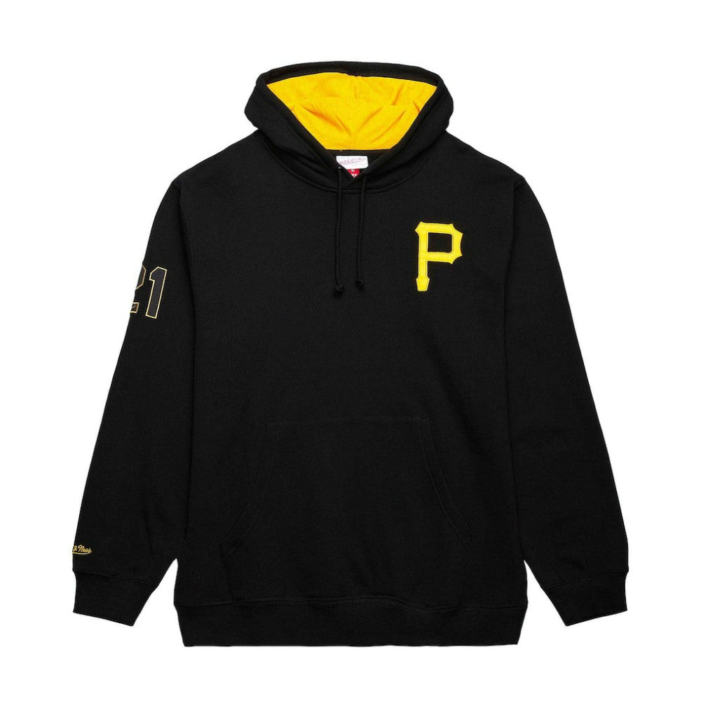 Roberto Clemente Pittsburgh Pirates Mitchell & Ness Vintage Logo Name & Number Pullover Hoodie On Sale