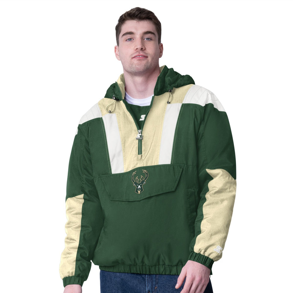 NBA - Milwaukee Bucks Starter Charger Half-Zip Pullover Jacket- Hunter Green/Cream