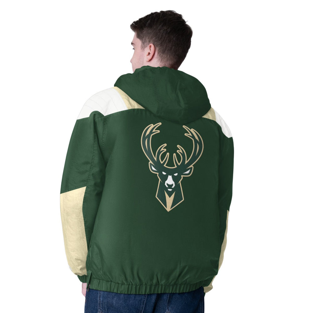 NBA - Milwaukee Bucks Starter Charger Half-Zip Pullover Jacket- Hunter Green/Cream