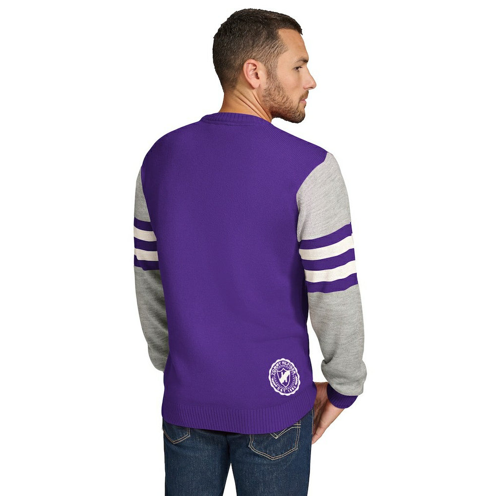 Minnesota Vikings Tommy Hilfiger Acrylic Crewneck Pullover Sweater Purple/Heather Gray - NFL