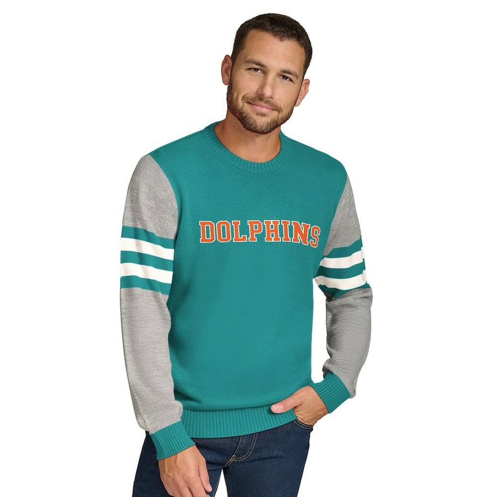 Miami Dolphins Tommy Hilfiger Acrylic Crewneck Pullover Sweater Aqua/Heather Gray - NFL