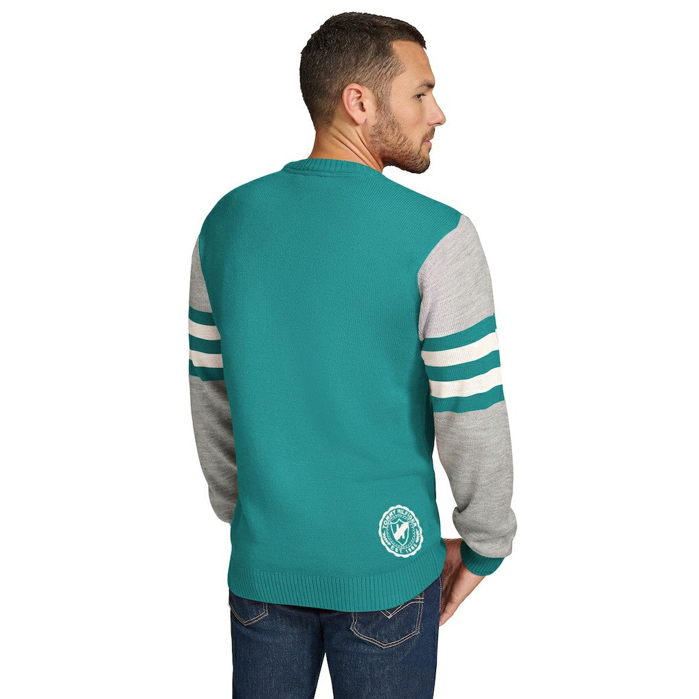 Miami Dolphins Tommy Hilfiger Acrylic Crewneck Pullover Sweater Aqua/Heather Gray - NFL