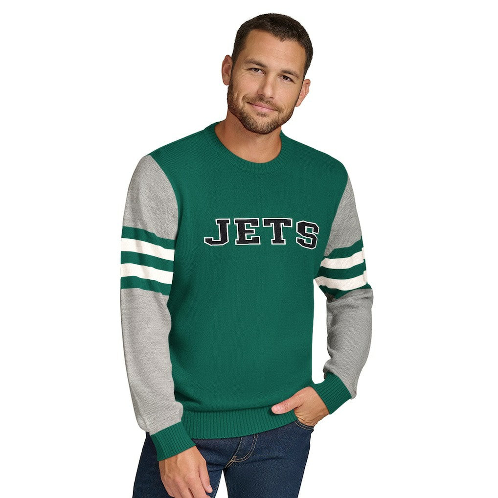 New York Jets Tommy Hilfiger Acrylic Crewneck Pullover Sweater Green/Heather Gray - NFL
