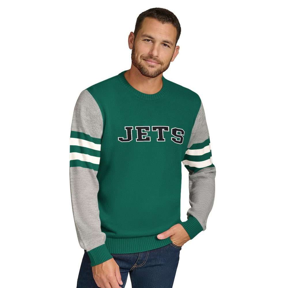 New York Jets Tommy Hilfiger Acrylic Crewneck Pullover Sweater Green/Heather Gray - NFL