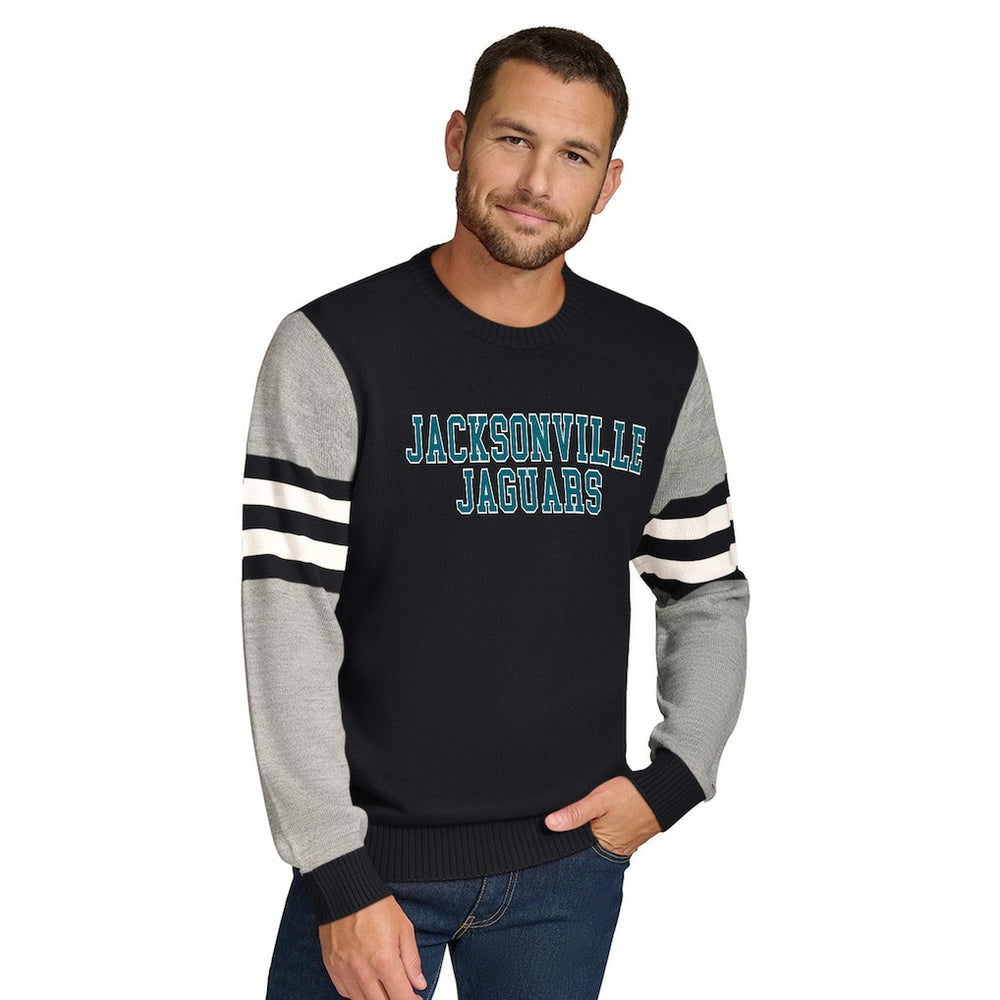 Jacksonville Jaguars Tommy Hilfiger Acrylic Crewneck Pullover Sweater Black/Heather Gray - NFL