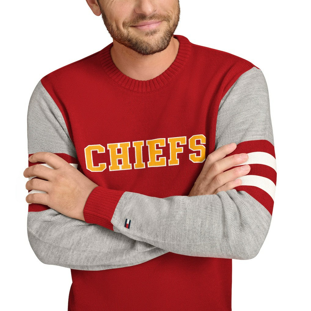 Kansas City Chiefs Tommy Hilfiger Acrylic Crewneck Pullover Sweater Red/Heather Gray - NFL