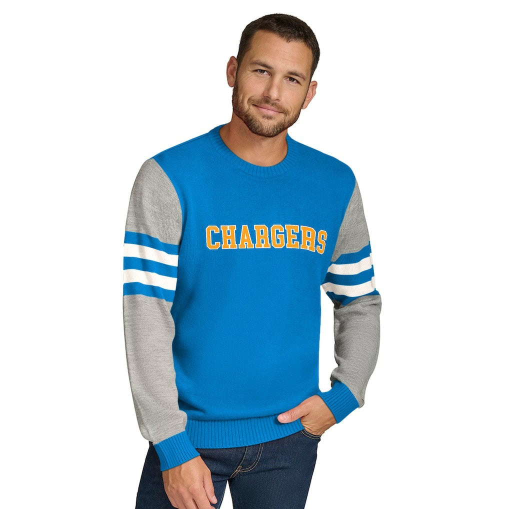 Los Angeles Chargers Tommy Hilfiger Acrylic Crewneck Pullover Sweater Powder Blue/Heather Gray - NFL