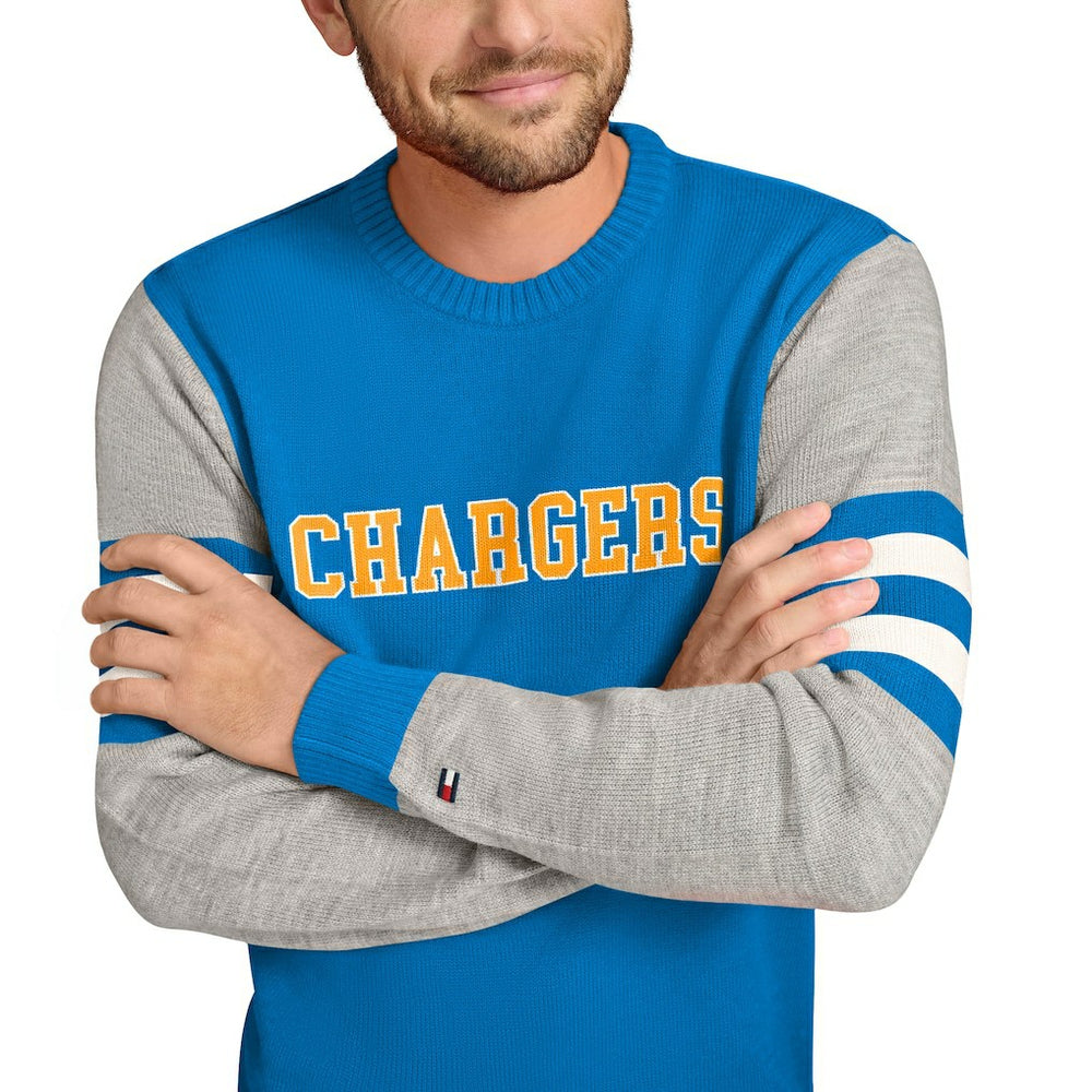 Los Angeles Chargers Tommy Hilfiger Acrylic Crewneck Pullover Sweater Powder Blue/Heather Gray - NFL