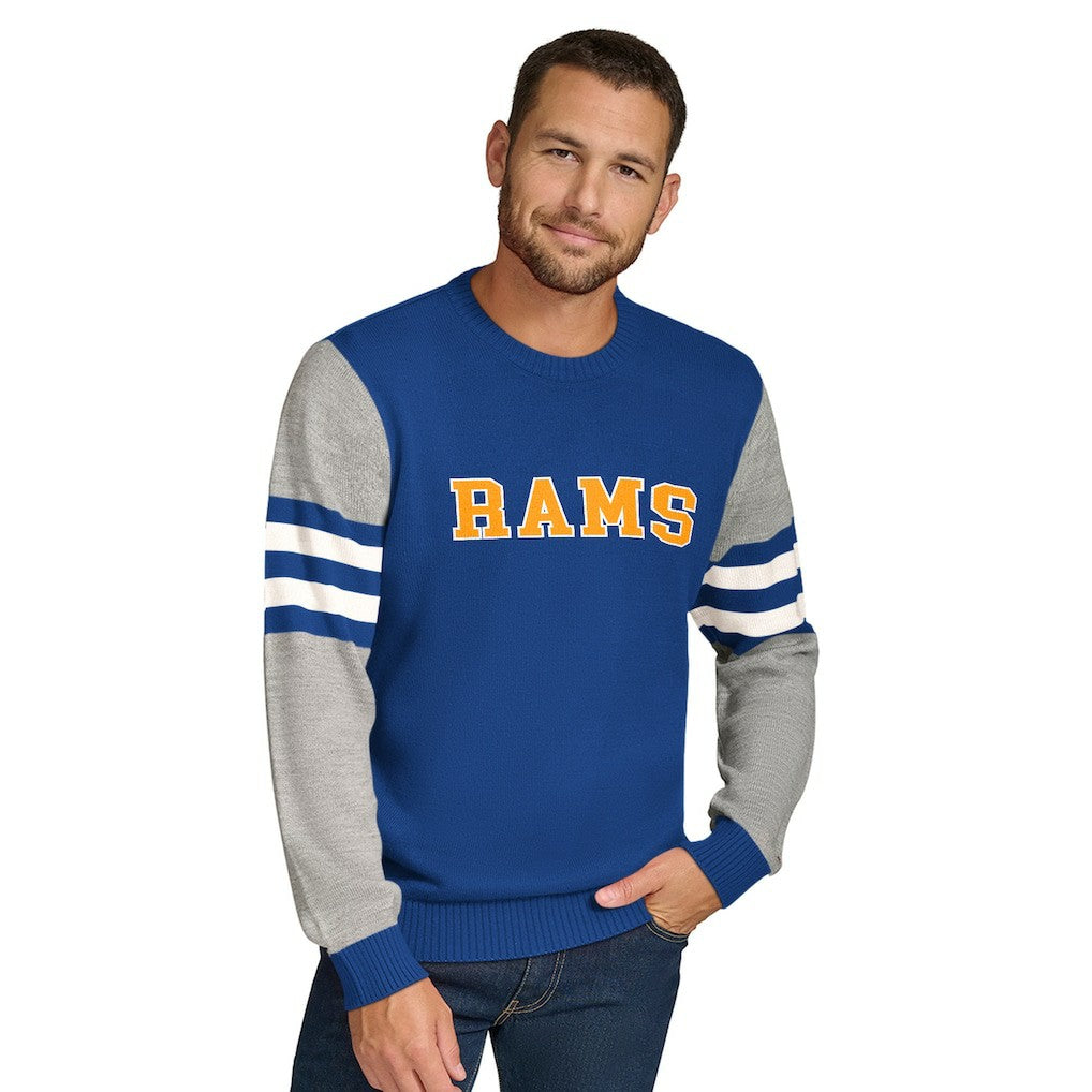Los Angeles Rams Tommy Hilfiger Acrylic Crewneck Pullover Sweater Royal/Heather Gray - NFL