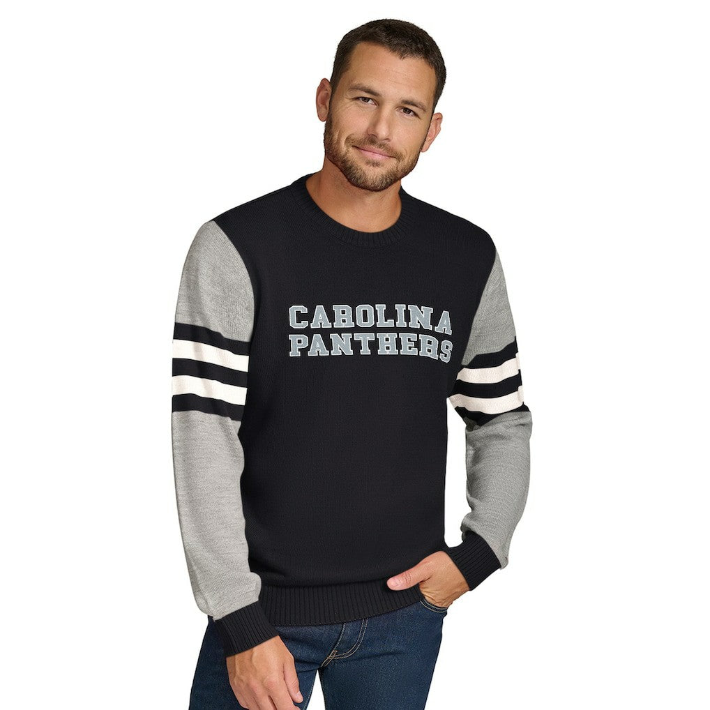 Carolina Panthers Tommy Hilfiger Acrylic Crewneck Pullover Sweater Black/Heather Gray - NFL