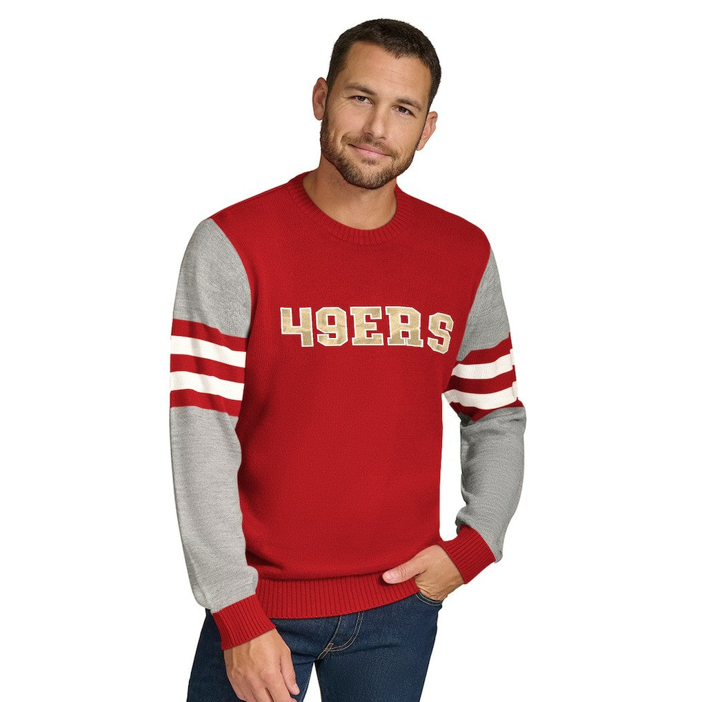 San Francisco 49ers Tommy Hilfiger Acrylic Crewneck Pullover Sweater Scarlet/Heather Gray - NFL