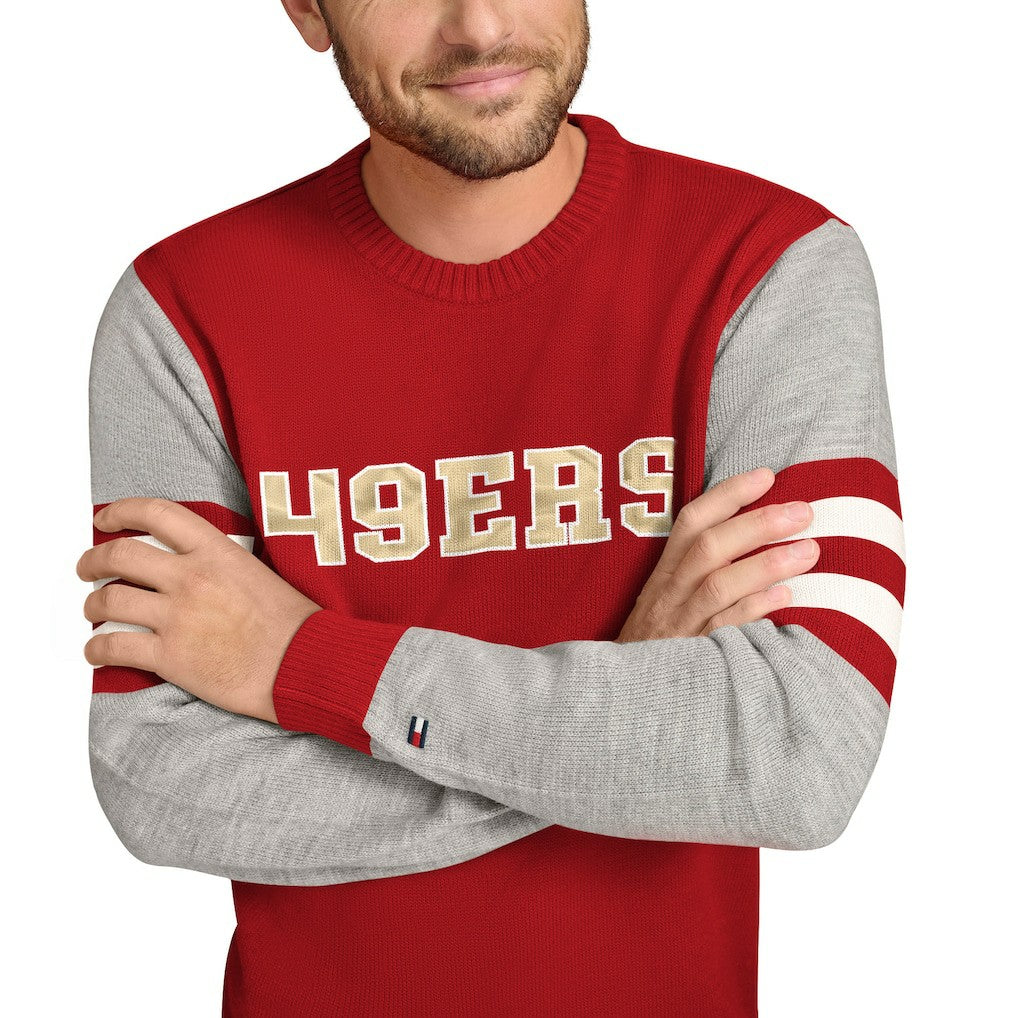 San Francisco 49ers Tommy Hilfiger Acrylic Crewneck Pullover Sweater Scarlet/Heather Gray - NFL