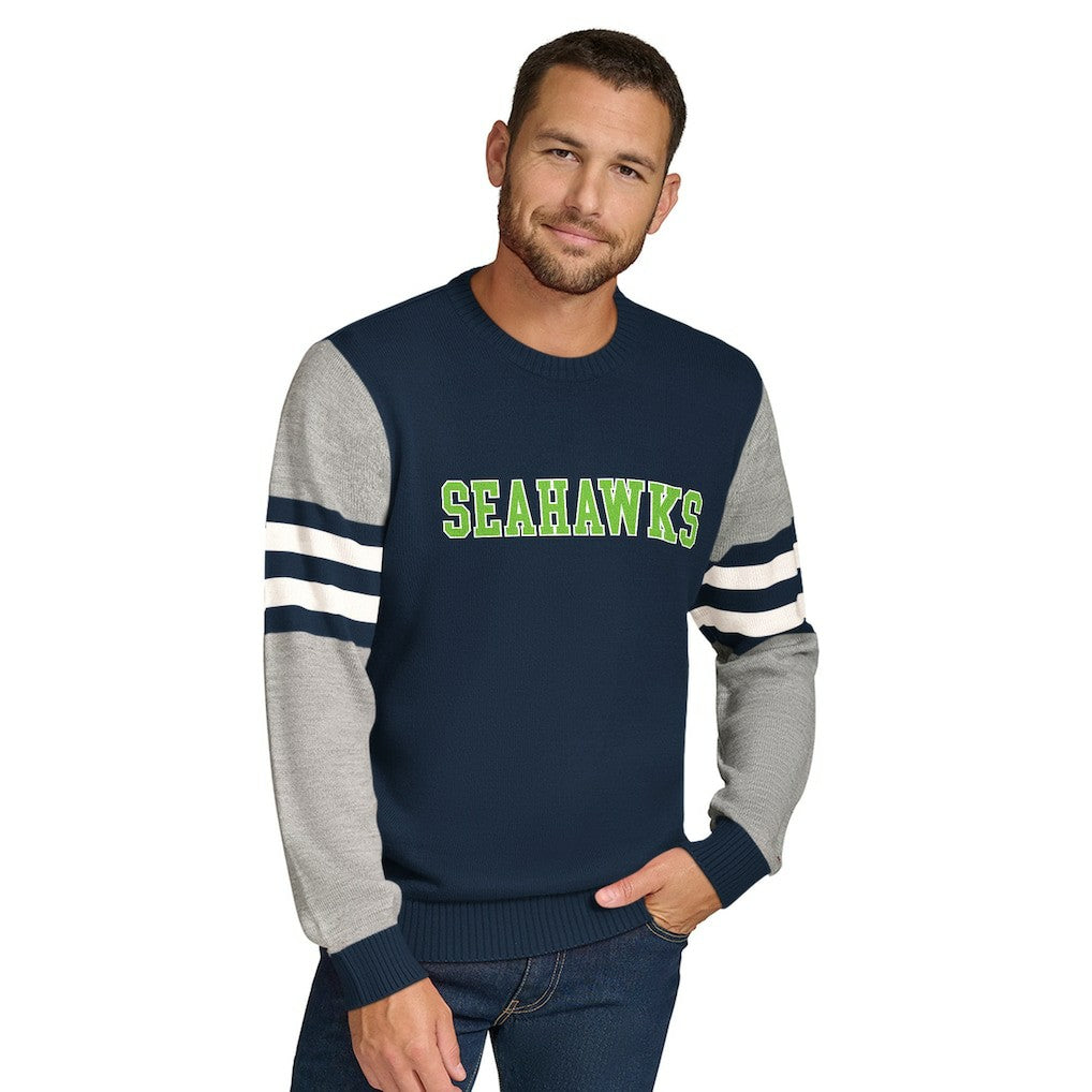 Seattle Seahawks Tommy Hilfiger Acrylic Crewneck Pullover Sweater College Navy/Heather Gray - NFL