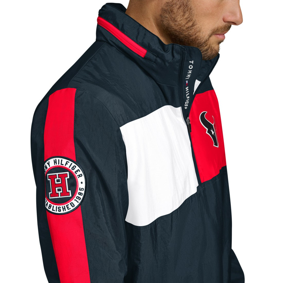Houston Texans Tommy Hilfiger Gael Lightweight Half-Zip Pullover Hoodie Jacket Navy - NFL