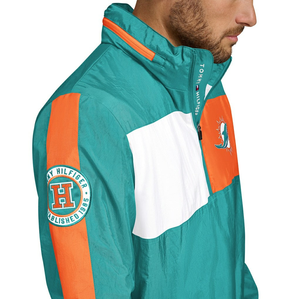 Miami Dolphins Tommy Hilfiger Gael Lightweight Half-Zip Hoodie Jacket Aqua - NFL