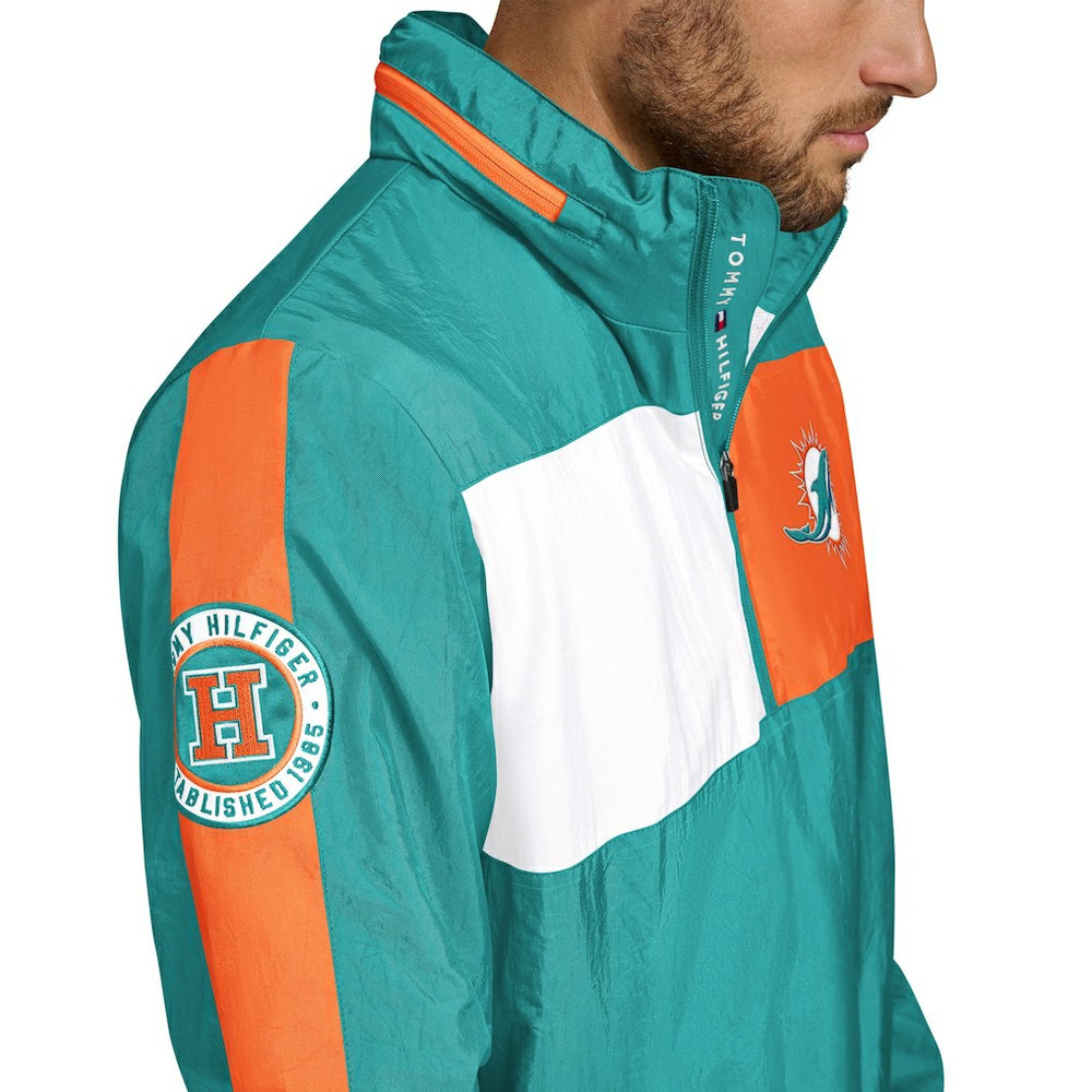 Miami Dolphins Tommy Hilfiger Gael Lightweight Half-Zip Hoodie Jacket Aqua - NFL