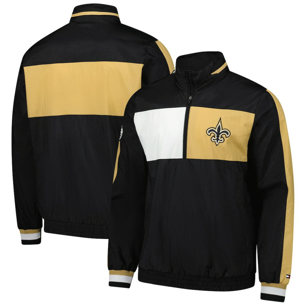 New Orleans Saints Tommy Hilfiger Gael Lightweight Half-Zip Hoodie Jacket Black - NFL