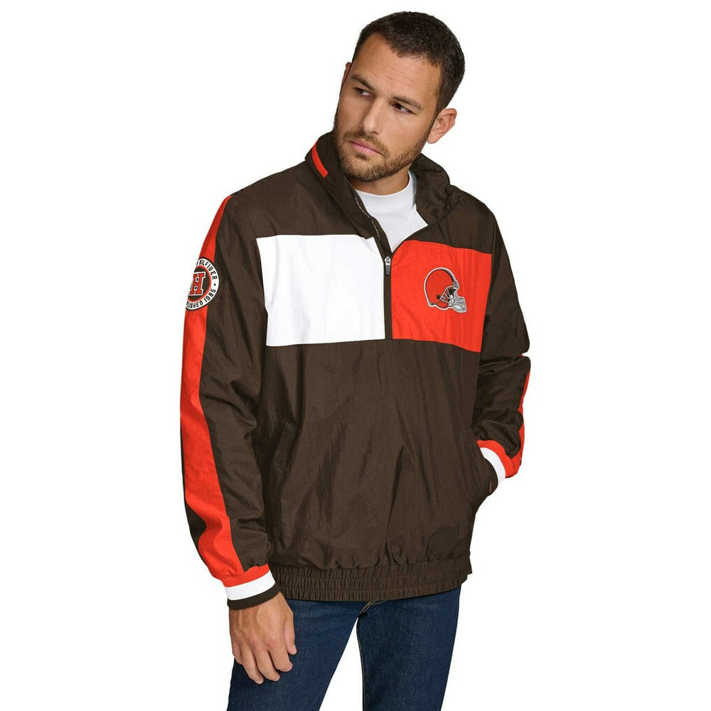Cleveland Browns Tommy Hilfiger Gael Lightweight Half-Zip Pullover Hoodie Jacket Brown - NFL