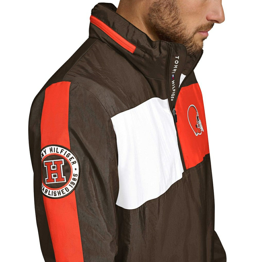 Cleveland Browns Tommy Hilfiger Gael Lightweight Half-Zip Pullover Hoodie Jacket Brown - NFL
