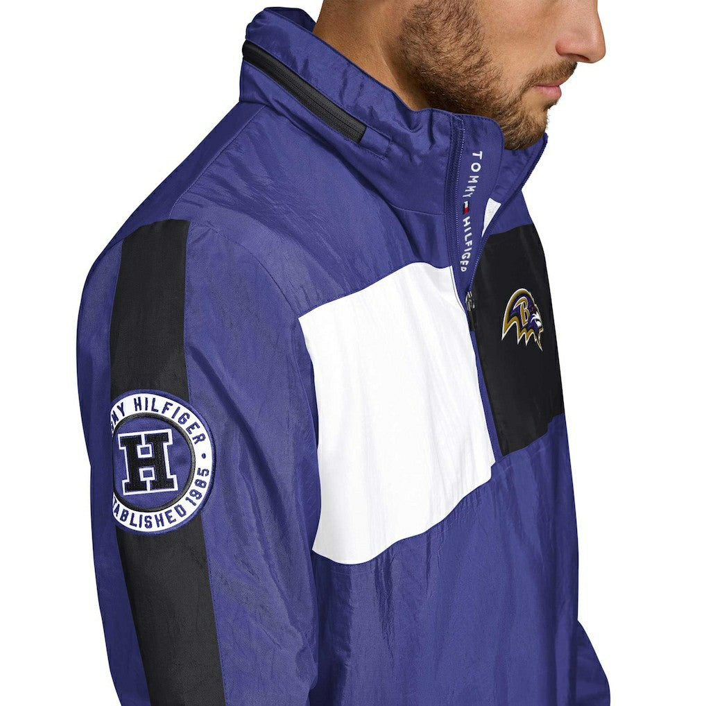 Baltimore Ravens Tommy Hilfiger Gael Lightweight Half-Zip Pullover Hoodie Jacket Purple - NFL