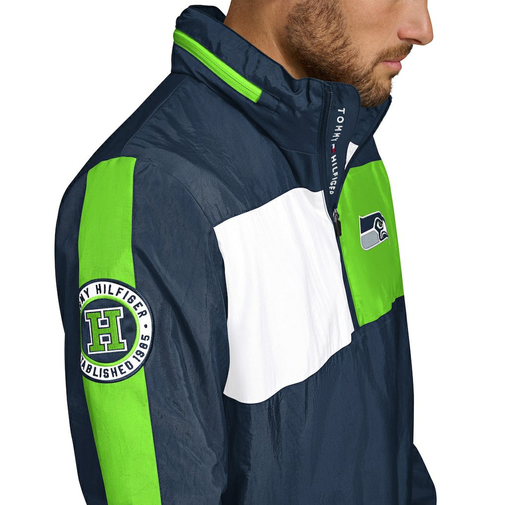 Seattle Seahawks Tommy Hilfiger Gael Lightweight Half-Zip Pullover Hoodie Jacket College Navy - NFL
