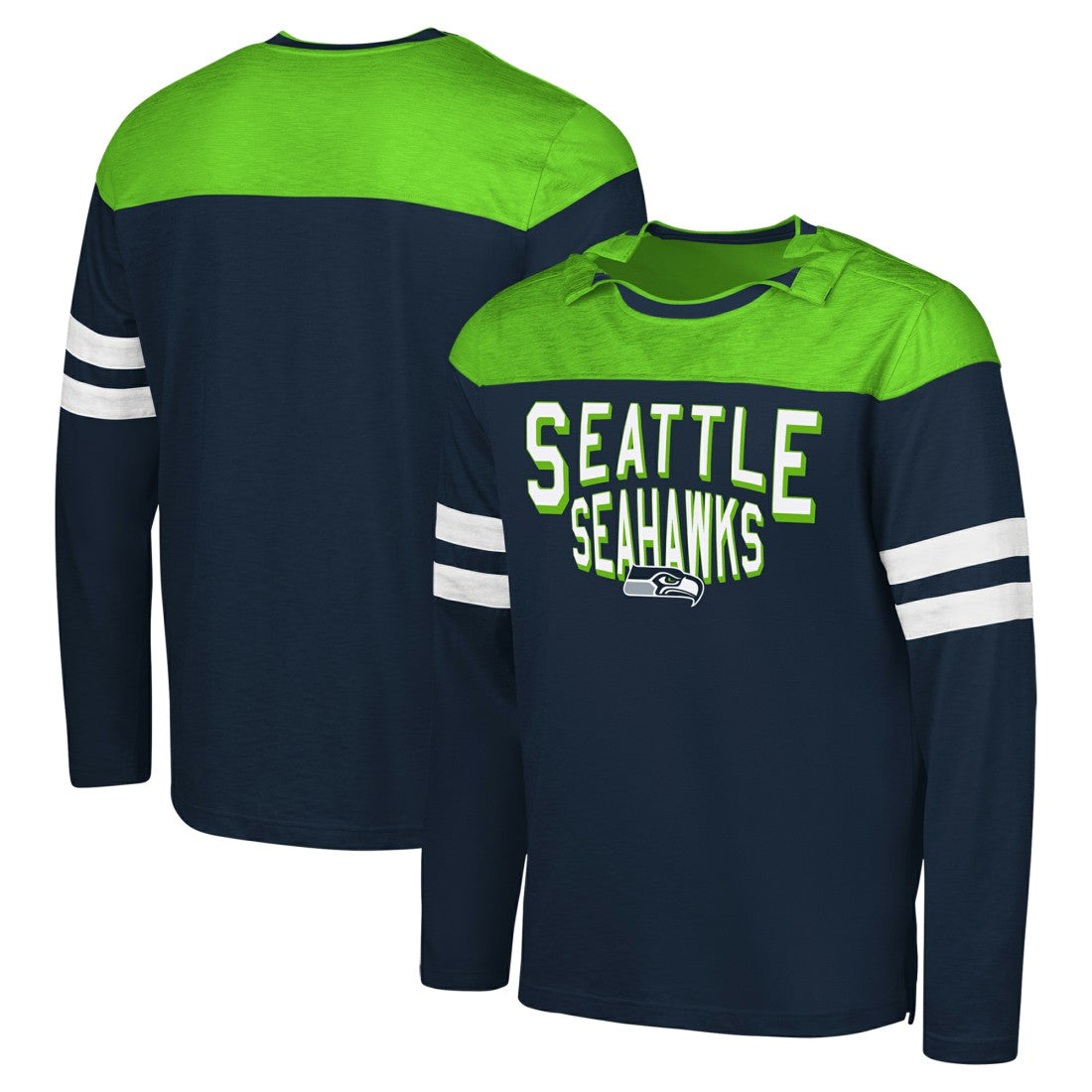 Seattle Seahawks G-III Sports by Carl Banks Adaptive Hail Mary Long Sleeve T-Shirt College Navy/Neon Green - NFL