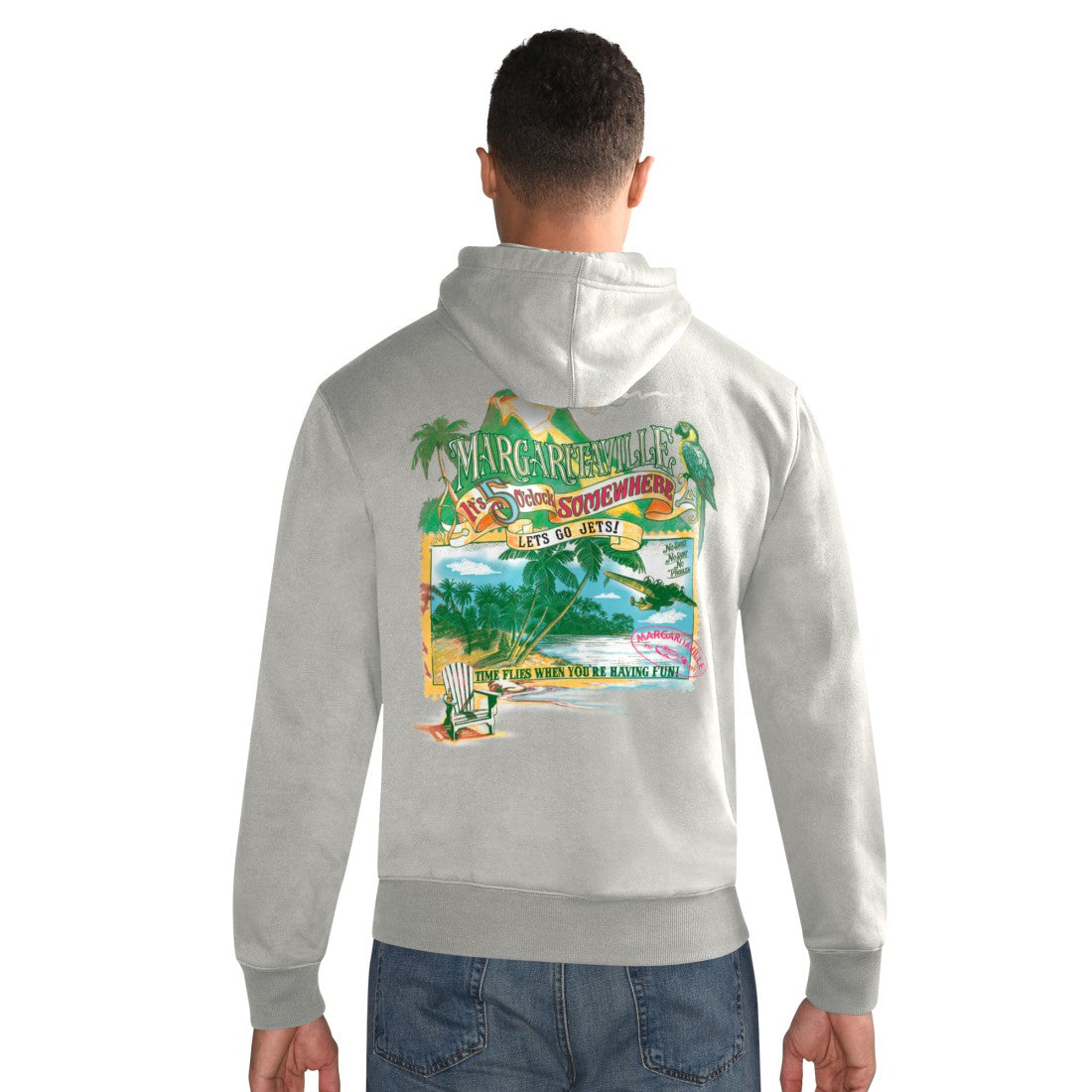 New York Jets Margaritaville Time Flies Garment Dyed Pullover Hoodie Gray - NFL