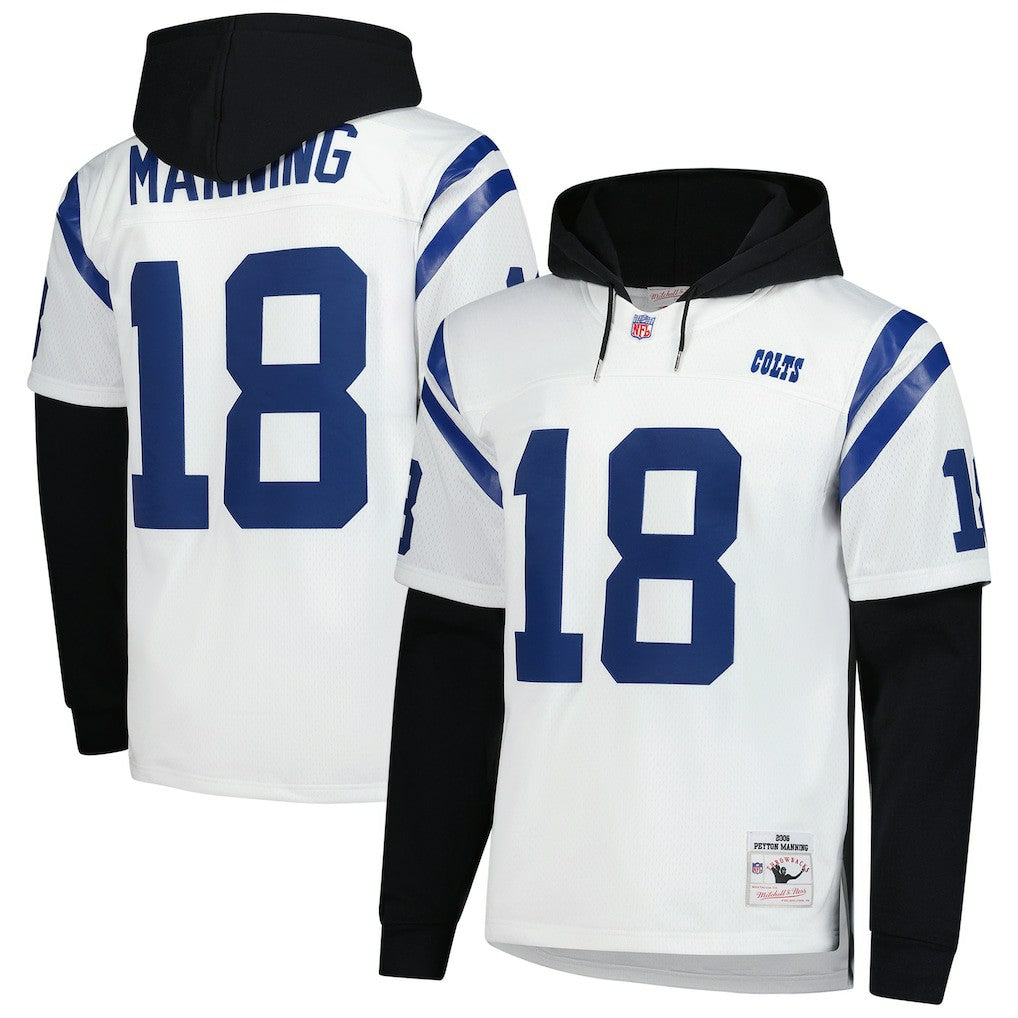 Peyton Manning Indianapolis Colts Player Name & Number Hoodie Legacy Jersey White - Mitchell & Ness