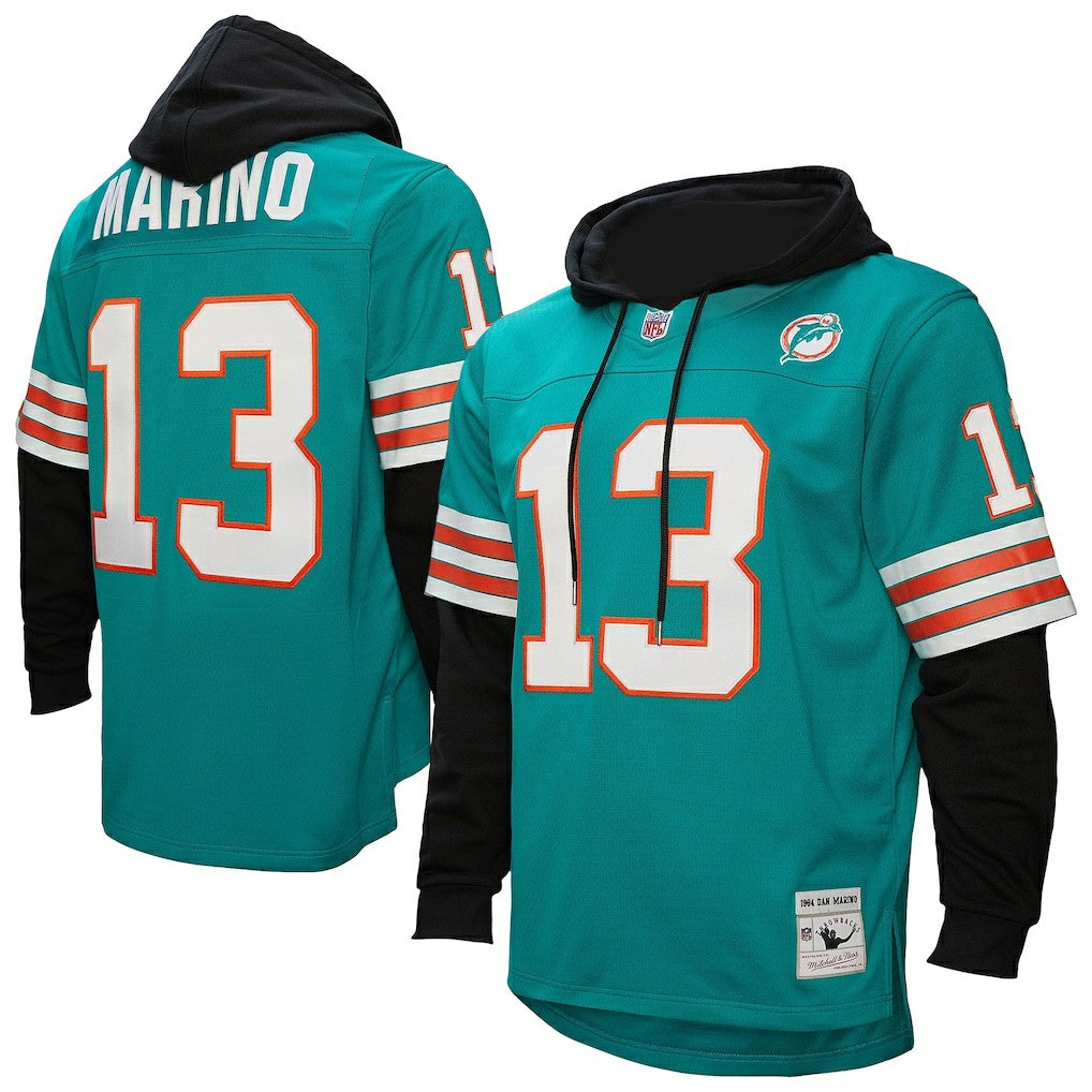 Dan Marino Miami Dolphins Player Name & Number Hoodie Legacy Jersey Aqua - Mitchell & Ness