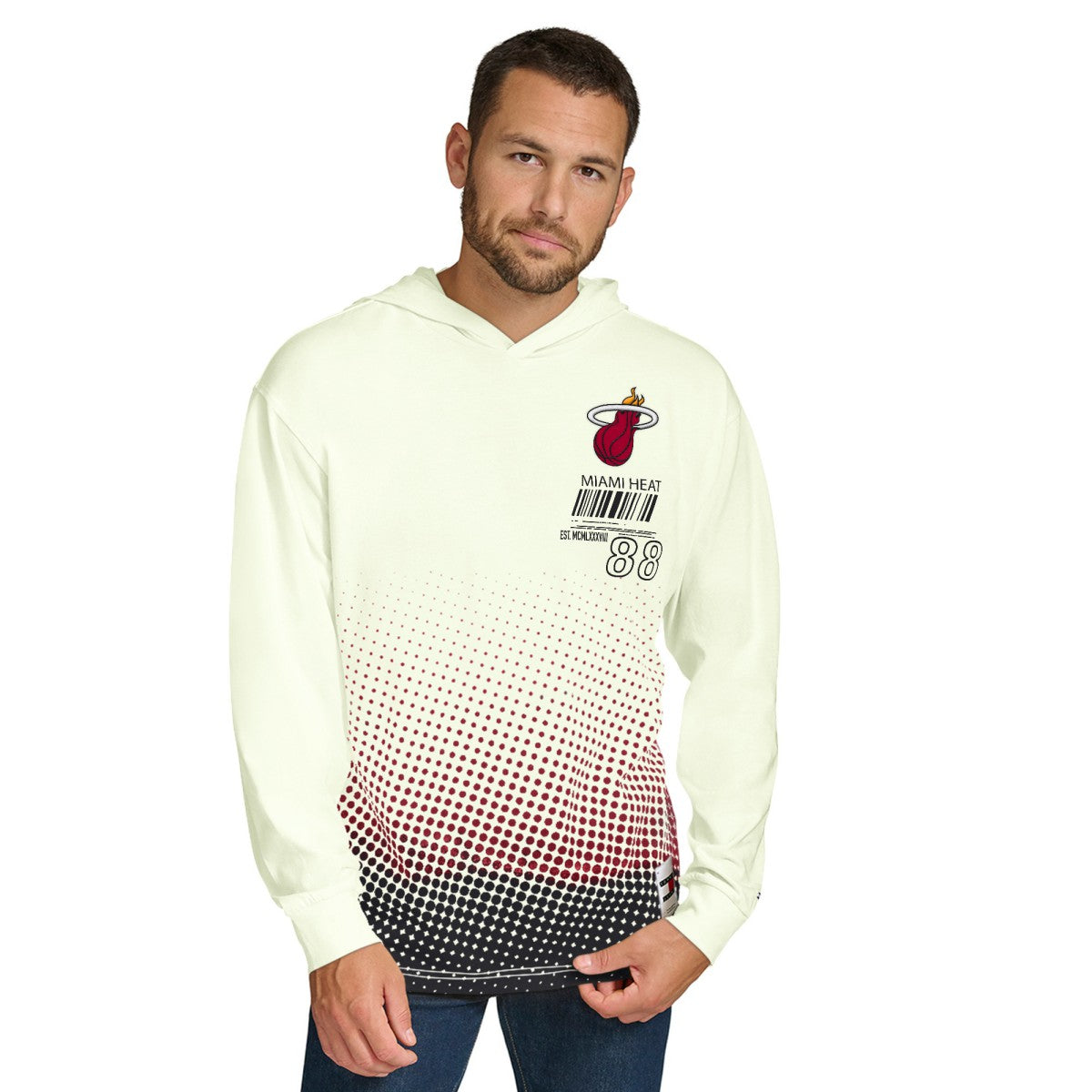 NBA - Miami Heat Tommy Jeans Ben Vintage Applique Long Sleeve Hoodie T-Shirt - Cream