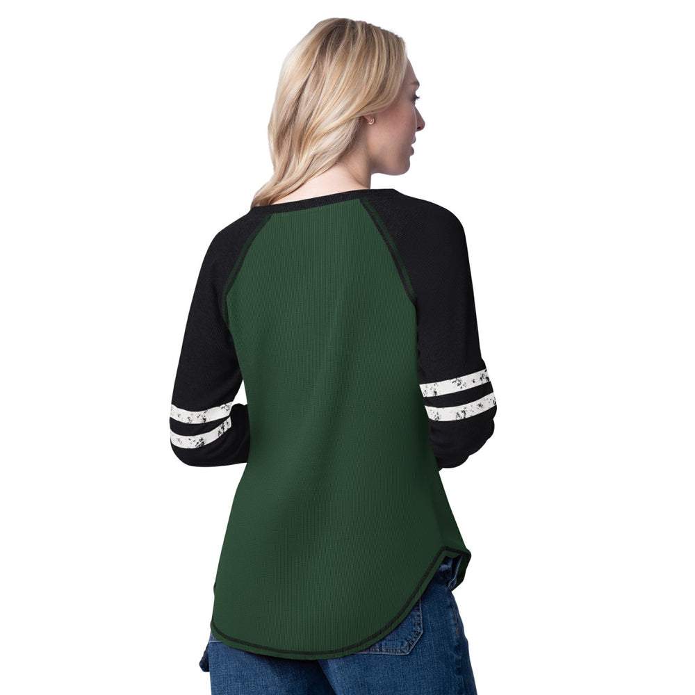 NBA - Milwaukee Bucks G-III 4Her by Carl Banks Women's Winner Waffle Knit Thermal Long Sleeve Tri-Blend T-Shirt - Hunter Green/Cream