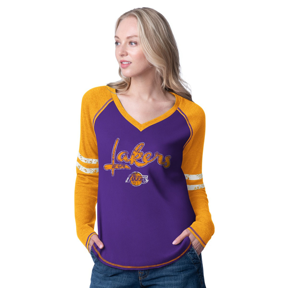 NBA - Los Angeles Lakers G-III 4Her by Carl Banks Women's Winner Waffle Knit Thermal Long Sleeve Tri-Blend T-Shirt - Purple/Gold