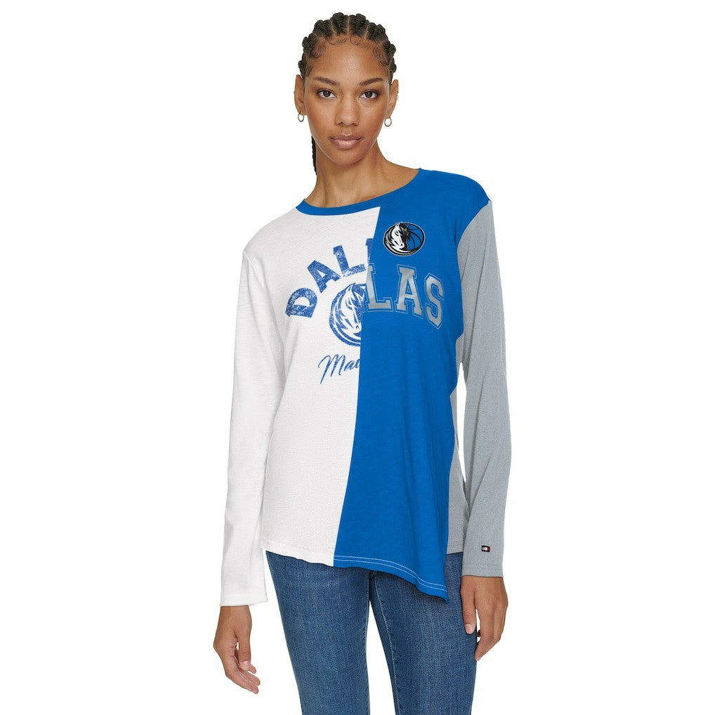 NBA - Dallas Mavericks Tommy Jeans Women's Amelia Color Blocked Long Sleeve T-Shirt - White/Blue