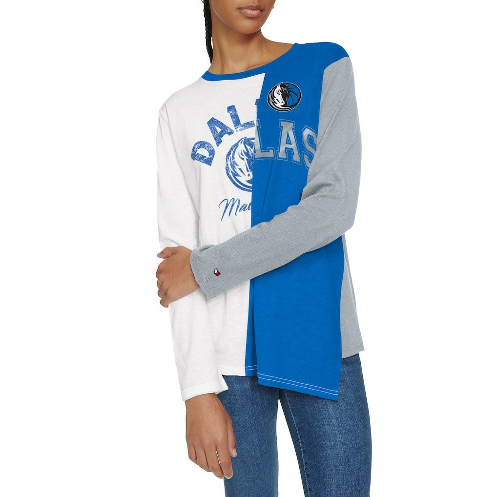 NBA - Dallas Mavericks Tommy Jeans Women's Amelia Color Blocked Long Sleeve T-Shirt - White/Blue