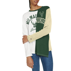 NBA - Milwaukee Bucks Tommy Jeans Women's Amelia Color Blocked Long Sleeve T-Shirt - White/Hunter Green