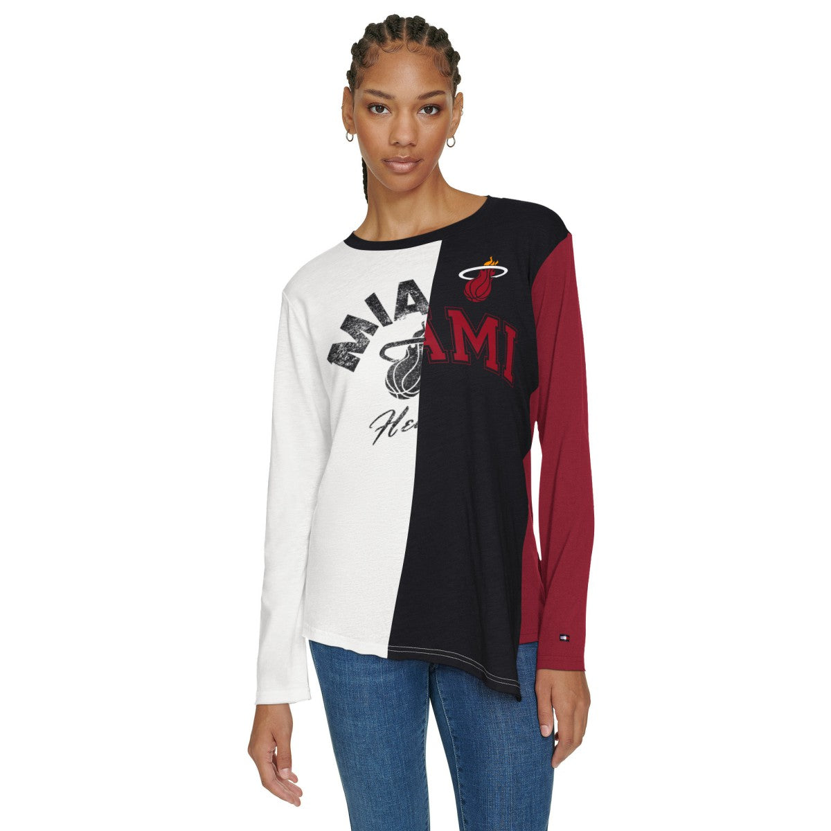 NBA - Miami Heat Tommy Jeans Women's Amelia Color Blocked Long Sleeve T-Shirt - White/Black