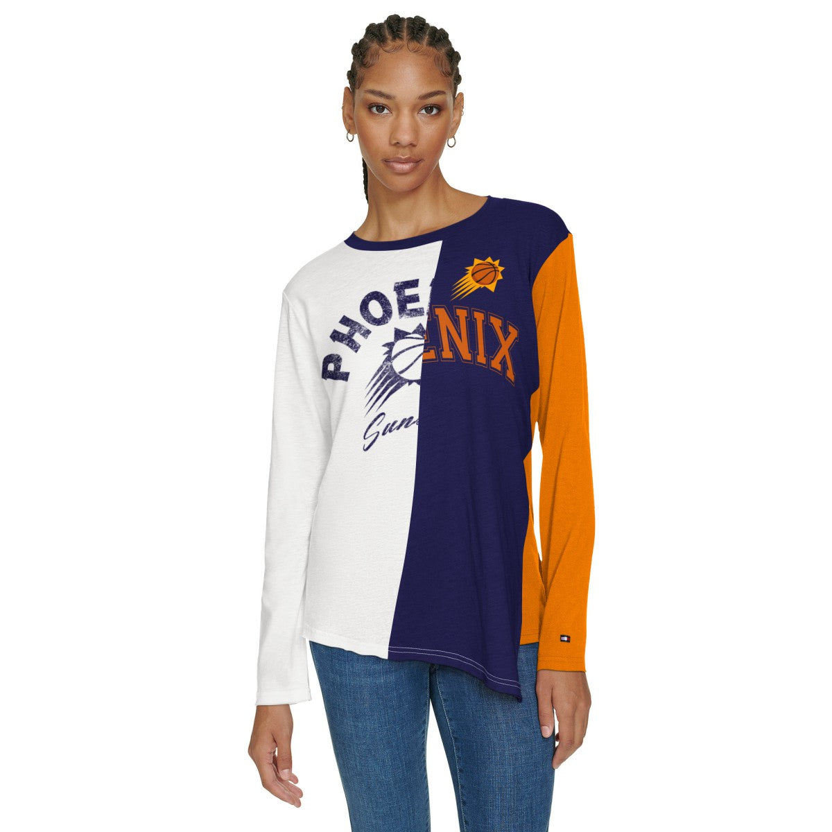 NBA - Phoenix Suns Tommy Jeans Women's Amelia Color Blocked Long Sleeve T-Shirt - White/Purple