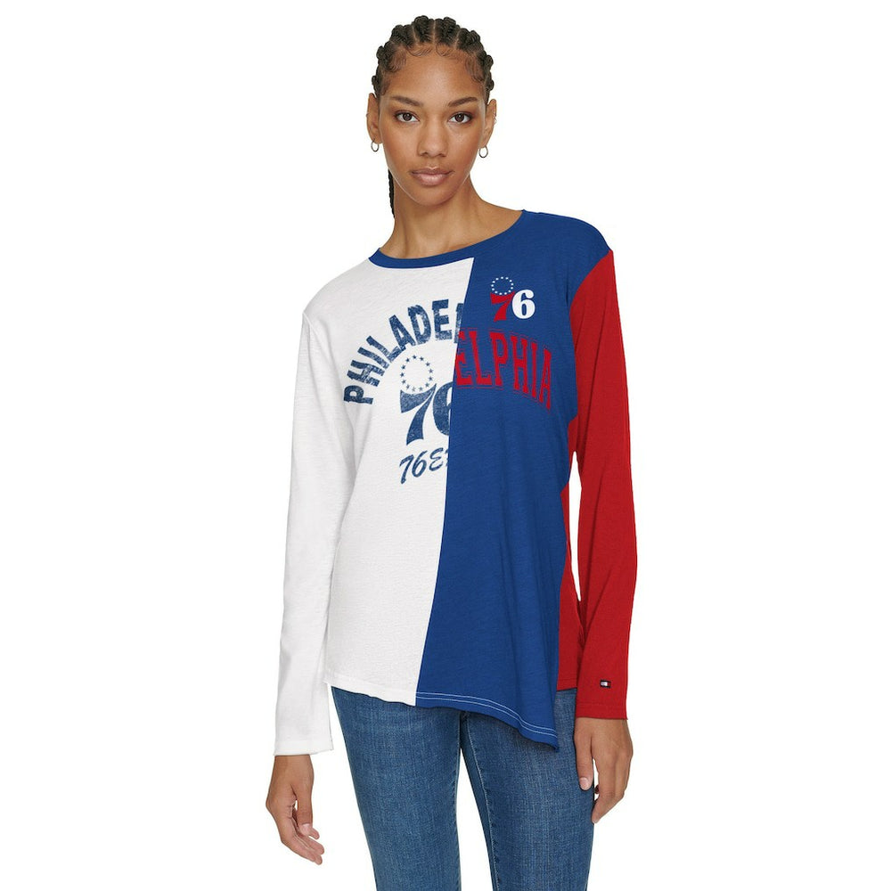 NBA - Philadelphia 76ers Tommy Jeans Women's Amelia Color Blocked Long Sleeve T-Shirt - White/Royal