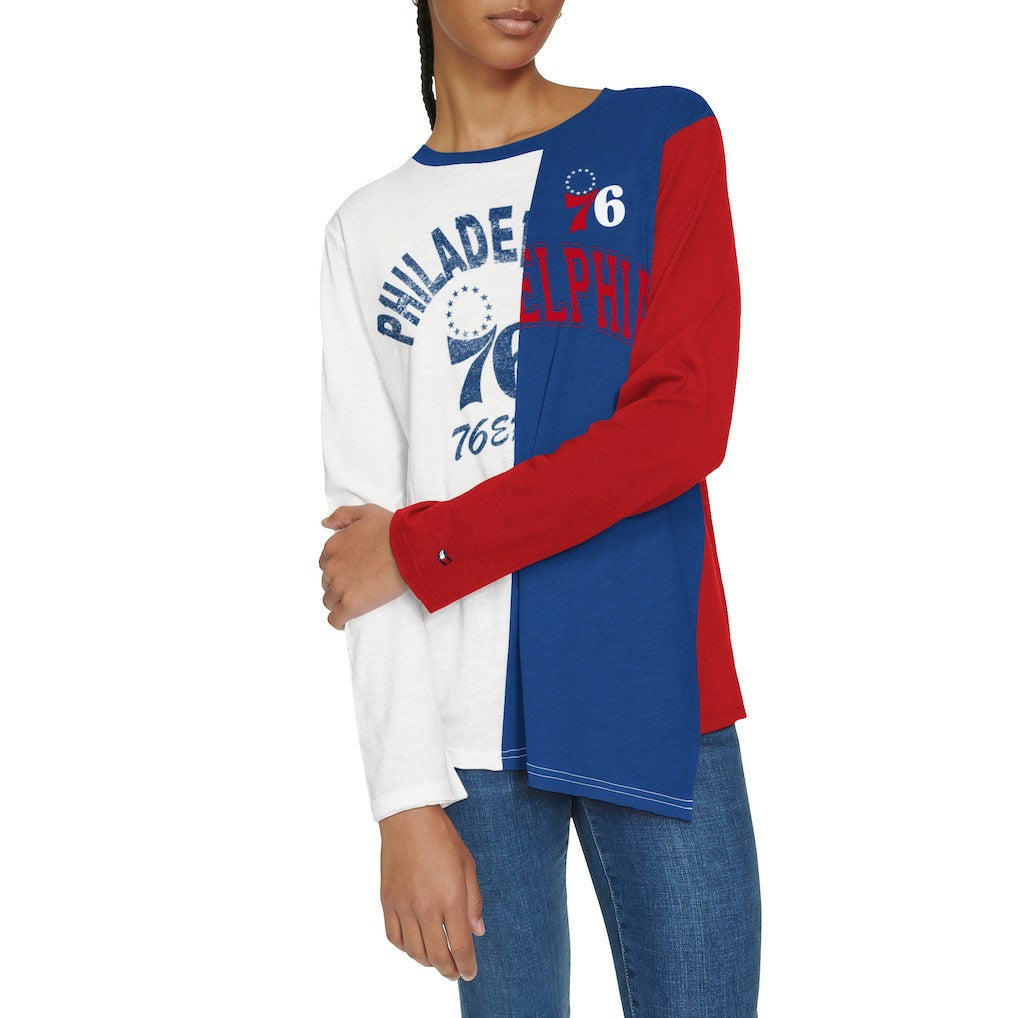NBA - Philadelphia 76ers Tommy Jeans Women's Amelia Color Blocked Long Sleeve T-Shirt - White/Royal