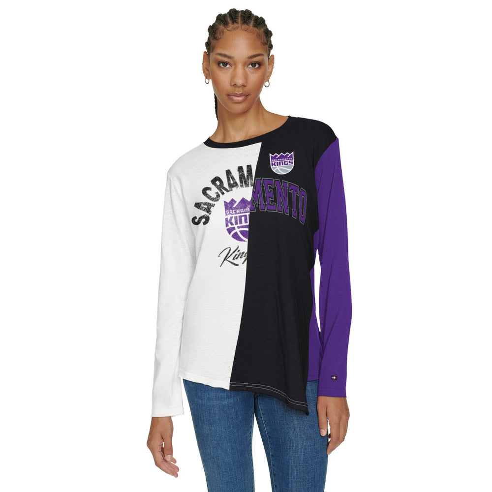 NBA - Sacramento Kings Tommy Jeans Women's Amelia Color Blocked Long Sleeve T-Shirt - White/Black