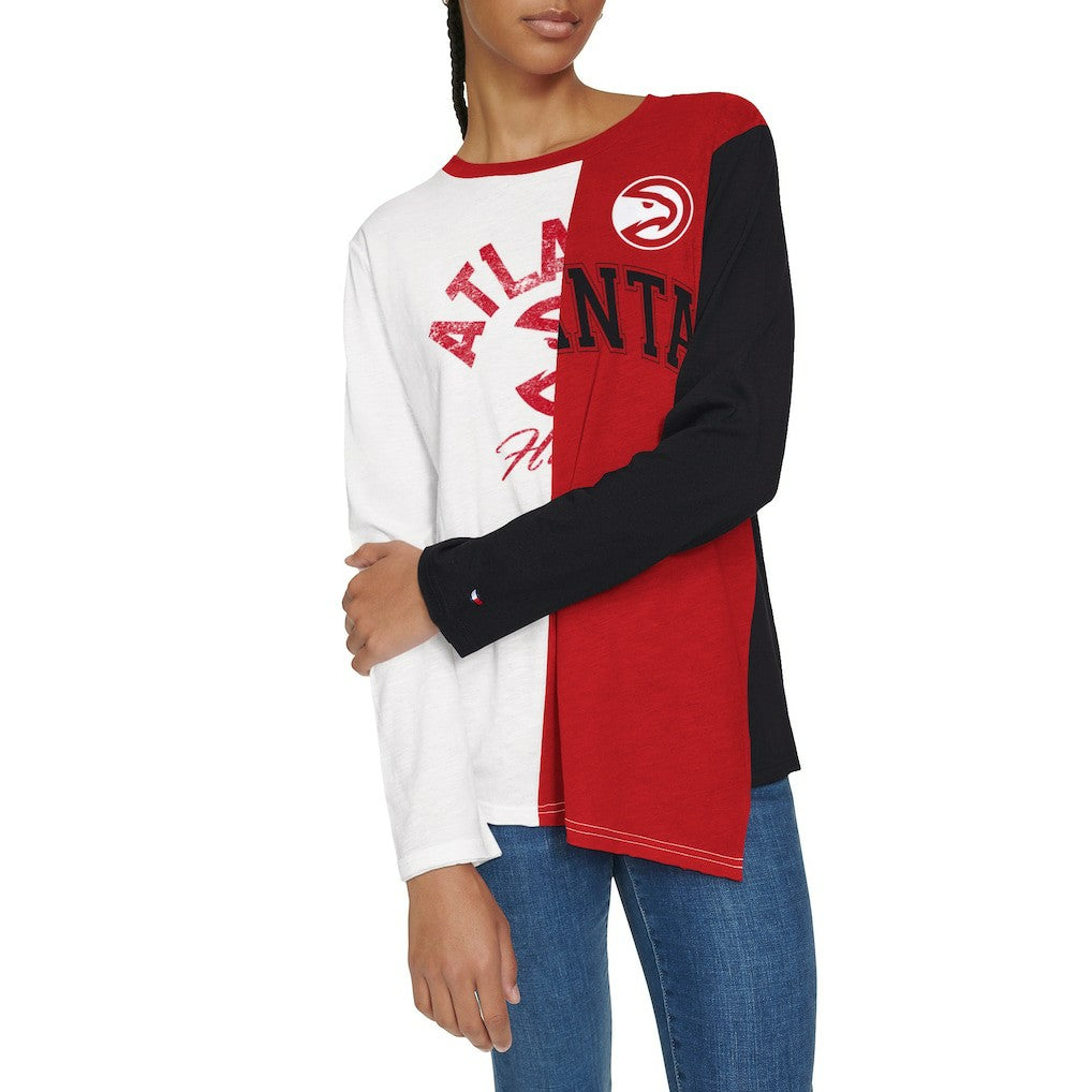 NBA - Atlanta Hawks Tommy Jeans Women's Amelia Color Blocked Long Sleeve T-Shirt - White/Red