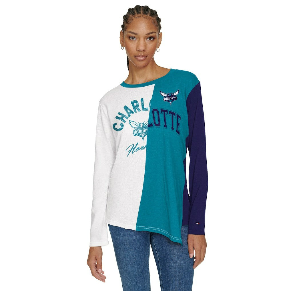 NBA - Charlotte Hornets Tommy Jeans Women's Amelia Color Blocked Long Sleeve T-Shirt - White/Teal
