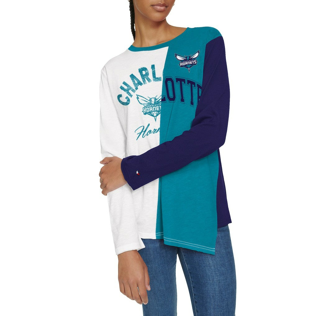 NBA - Charlotte Hornets Tommy Jeans Women's Amelia Color Blocked Long Sleeve T-Shirt - White/Teal