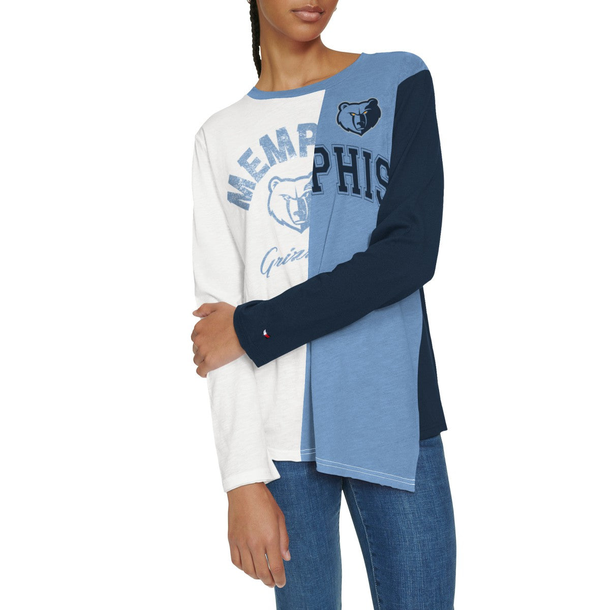 NBA - Memphis Grizzlies Tommy Jeans Women's Amelia Color Blocked Long Sleeve T-Shirt - White/Light Blue