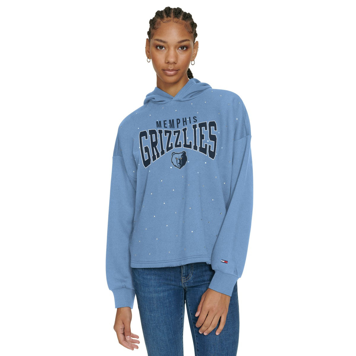 NBA - Memphis Grizzlies Tommy Jeans Women's Stella Cropped Pullover Hoodie - Light Blue