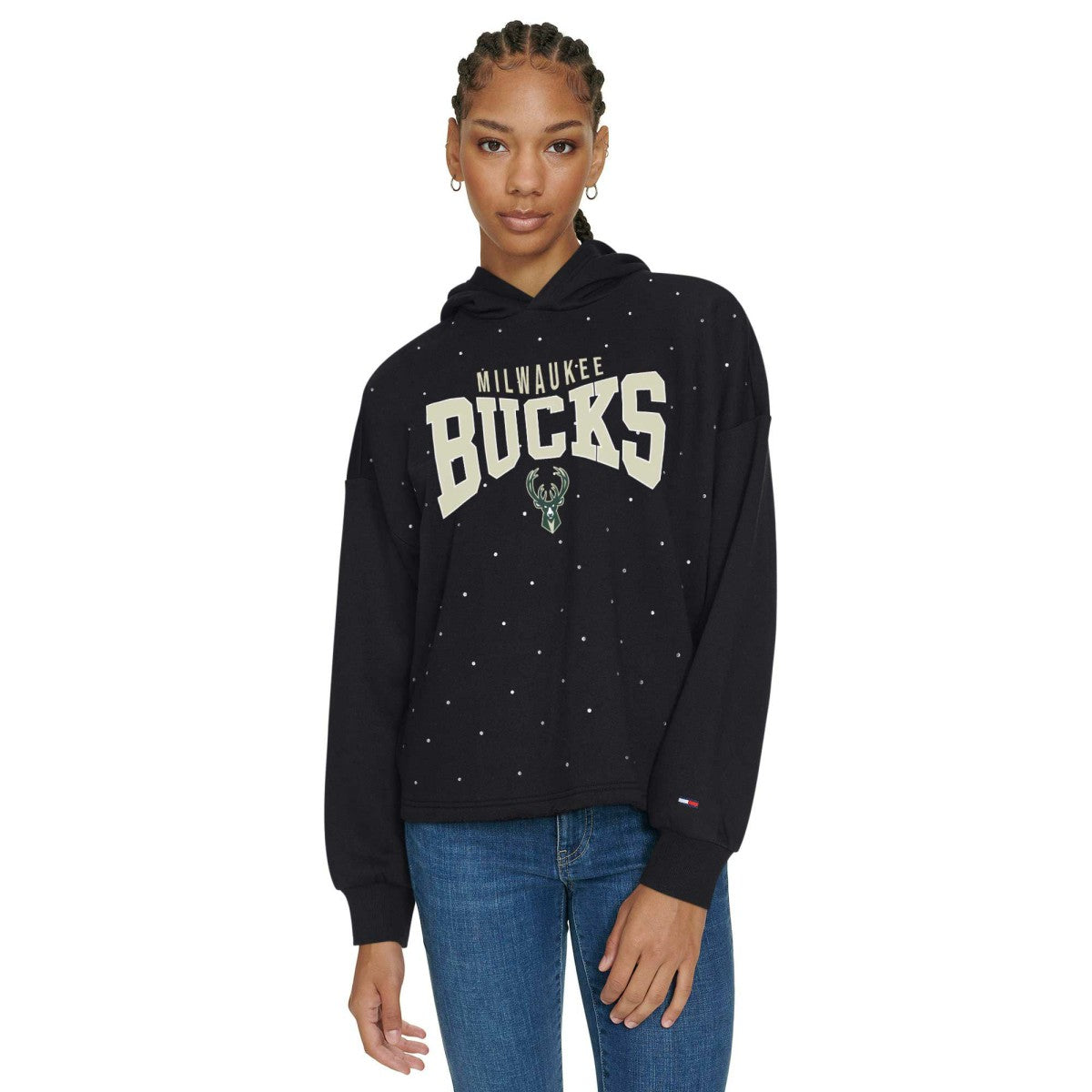 NBA - Milwaukee Bucks Tommy Jeans Women's Stella Cropped Pullover Hoodie - Black