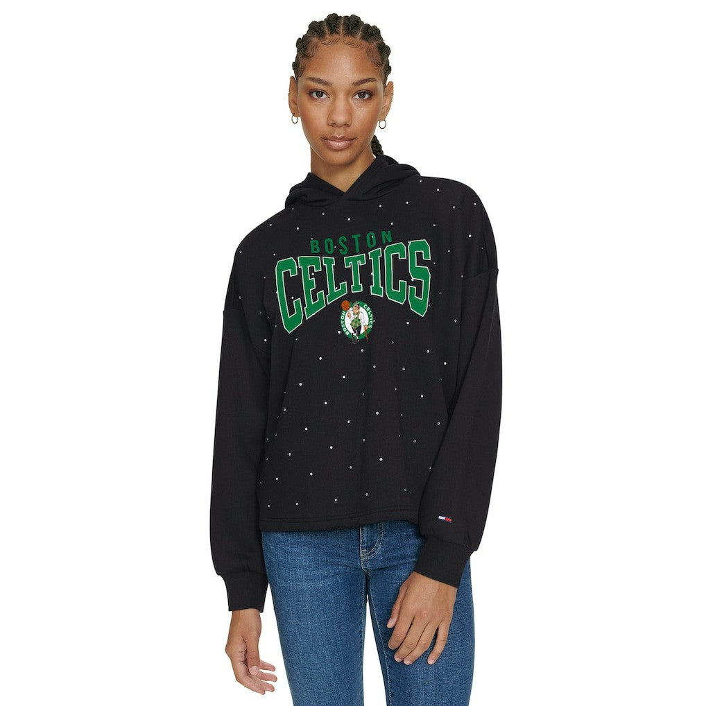 NBA - Boston Celtics Tommy Jeans Women's Stella Cropped Pullover Hoodie - Black