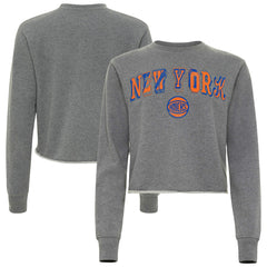 NBA - New York Knicks Sportiqe Women's Varsity Collection Kacey Cropped Pullover Sweatshirt - Heather Gray